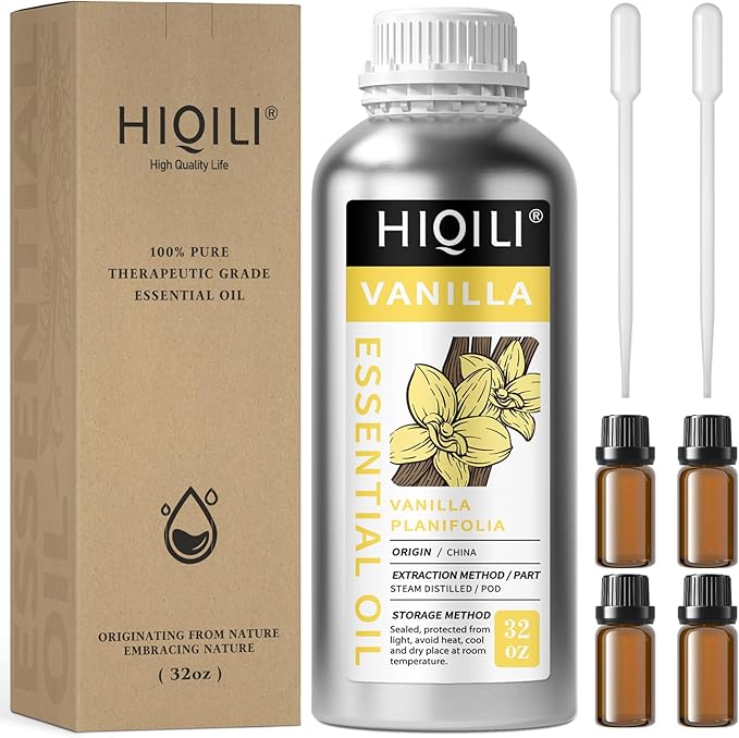 HIQILI 32 Ounces Vanilla Essential Oil, Strong Fragrance for Body Lotion, Candle Making, Soap, Aromatherapy-32 Fl Oz - Bloomnest