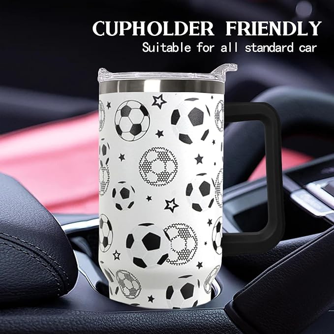 Ceovfoi 40 oz Soccer Coffee Mug Cup Vacuum Insulated Travel Tumbler with Handle Lid and Straw,Soccer Coach Gifts,Football Accessories Stuff - Bloomnest