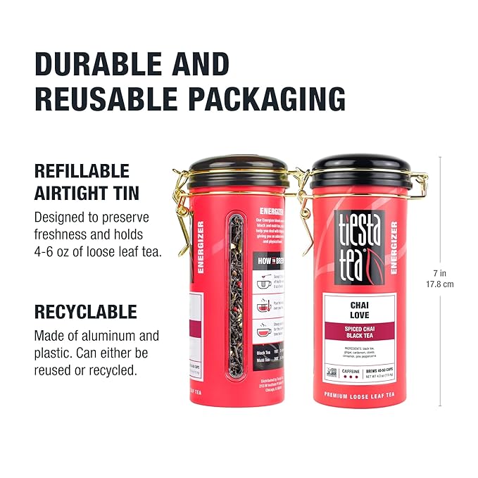 Tiesta Tea - Chai Love, Loose Leaf, Spiced Chai Black Tea, Premium Blend, High Caffeinated, Make Hot or Iced & Brews Up to 50 Cups, 4 Ounce Refillable Tin - Bloomnest
