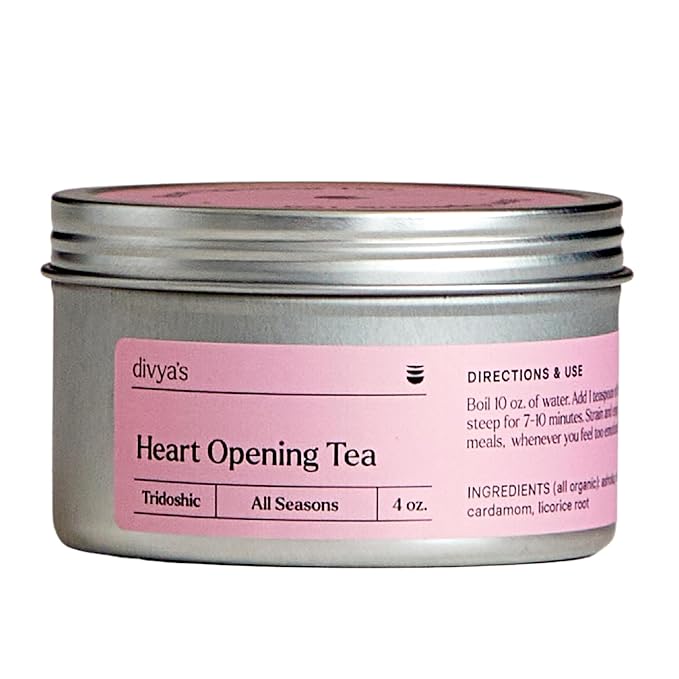 Divya's Heart Opening Tea, Ayurvedic Herbal Tea with Ashoka, Rose Petals, and Cardamom for Balance, Love, and Grief, Caffeine Free, Organic, Non-GMO, Ayurvedic, Loose Leaf Tea - Bloomnest