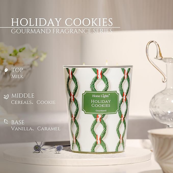 HomeLights Holiday Cookies Scented Candles | 34oz Soy Candles Rustic Modern 3-Wick Large Candle Jars | Ideal Candle Gifts for Events, Home Decor Stress, Relief & Relaxation - Bloomnest