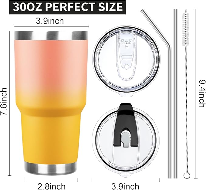 30 oz Tumbler with Lids and Straws Double Wall Vacuum Insulated Tumbler,Stainless Steel Leak-proof Tumbler Cup Powder Coated Travel Coffee Mug for Cold and Hot Drinks,Gardient Purple-Sunrise,2 pack - Bloomnest