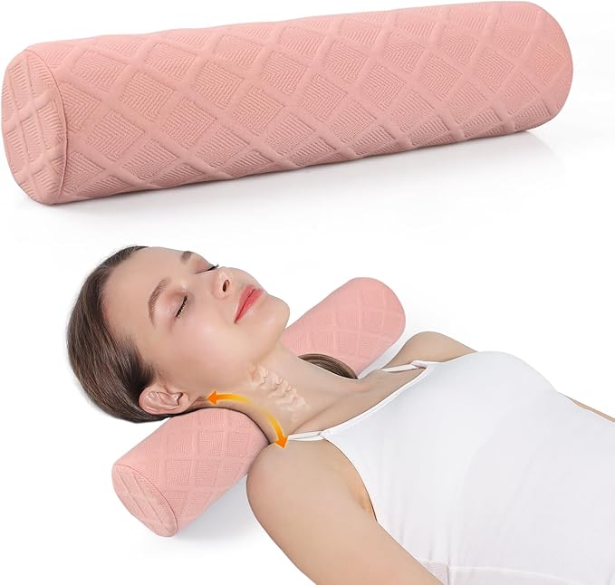 Cozyhealth Cervical Roll Pillow, Medium Soft Memory Foam Neck Round Pillow Cylinder Bolster Pillow for Sleeping, Round Neck Support for Bed, Legs, Back and Yoga (Pink, Medium - 3.9" H) - Bloomnest