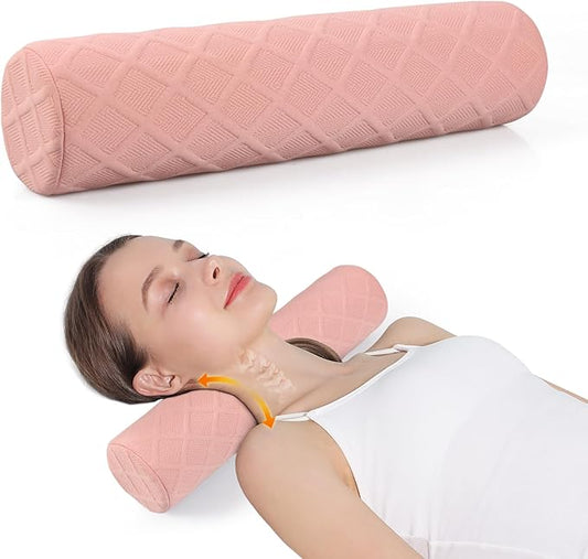 Cozyhealth Cervical Roll Pillow, Medium Soft Memory Foam Neck Round Pillow Cylinder Bolster Pillow for Sleeping, Round Neck Support for Bed, Legs, Back and Yoga (Pink, Medium - 3.9" H) - Bloomnest