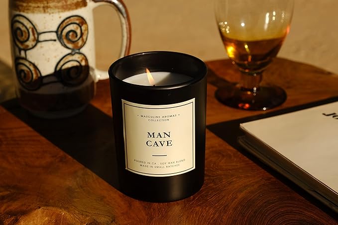 | Masculine Aromas | Small Batch | Soy Wax | 40 Hours | Scented Mens Candles with Natural Essential Oils | Vegan (Man Cave) - Bloomnest