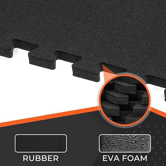 SUPERJARE 0.4'' Thick 24 Pcs 96 Sq Ft Rubber Top Exercise Equipment Mats, High Density EVA Foam Mats with Rubber Top, Interlocking Gym Flooring for Home Gym, Protective Workout Mat, Black - Bloomnest