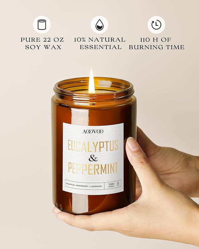 AOOVOO Eucalyptus Mint Candle - Large Scented Soy Wax Aromatherapy Candle, 22oz - Bloomnest