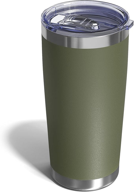 Travel Coffee Tumbler 20oz, 1 Pack Leakproof Travel Coffee Mug with Lid and Straw, Stainless Steel Double Wall Vacuum Insulated Tumbler for Hot/Iced Drinks (Army Green, Textured Matte) - Bloomnest