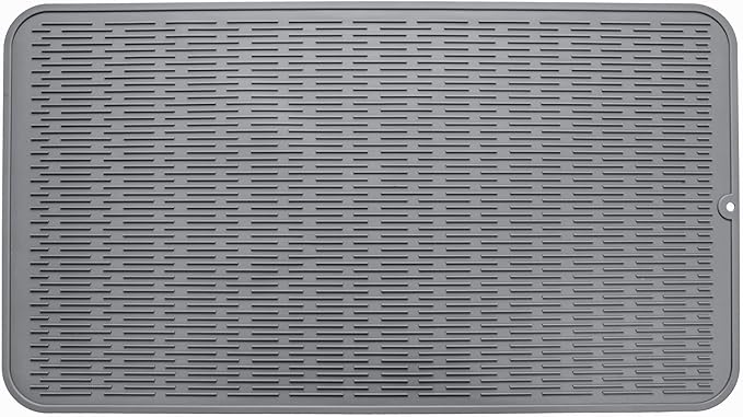 Silicone Dish Drying Mat for Multiple Usage,Easy clean,Eco-friendly,Heat-resistant Silicone Mat for Kitchen Counter or Sink,Refrigerator or Drawer Liner Grey 4XL 32 inches x 18 inches - Bloomnest