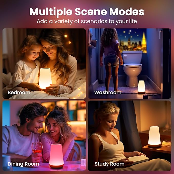THAUSDAS Night Light, Dimmable Touch Lamp for Bedroom, Portable Table Bedside Lamp, 5 Brightness 13 RGB Colors, Night Lights for Baby Nursery Bathroom - Bloomnest