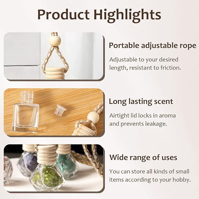 Hanging Car Air Freshener Diffuser, 60Pcs 8ml Empty Glass Essential Pendant Bottles, Automotive Oil Aromatherapy Fragrance Perfume jars - Bloomnest