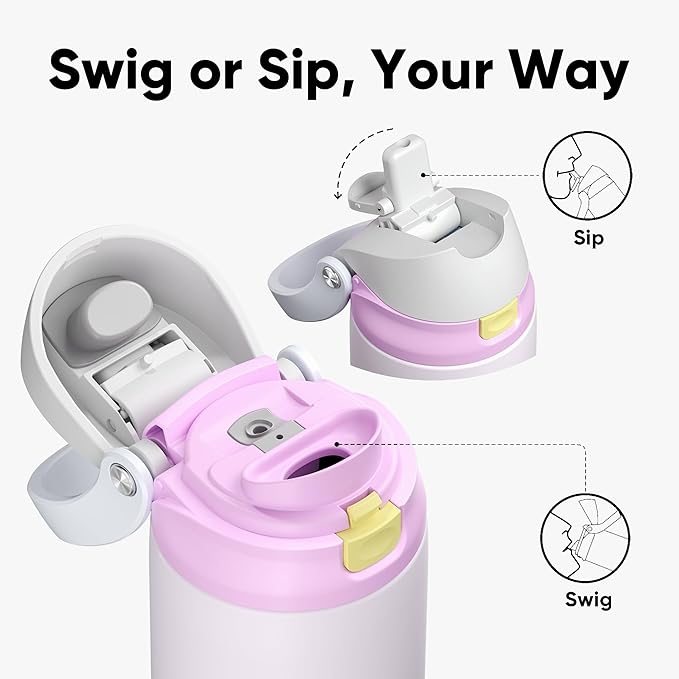 ENCOOL Leakproof Insulated Water Bottle with Straw Dual-Sip Water Bottle Bag-Safe Design for Work, Commute & Gym – Keeps Drinks Cold All Day, 18 oz, Lemonade Pink ENCOOL