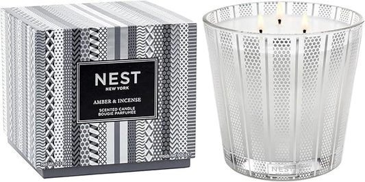 NEST New York Scented 3-Wick Candle, Amber & Incense - 21.2 oz - Up to 100-Hour Burn Time - Reusable Glass Vessel - Bloomnest