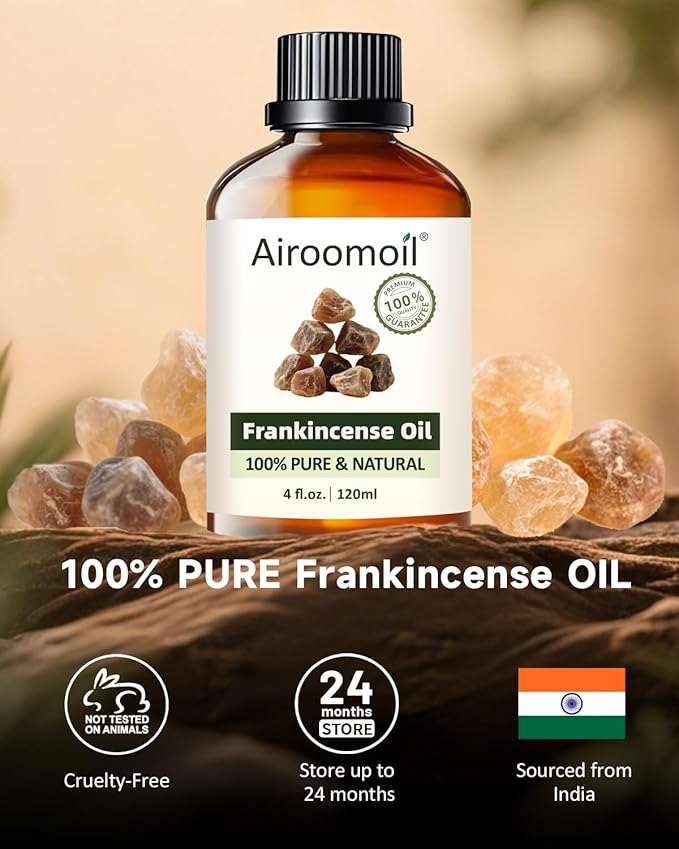 Frankincense Essential Oil 4 Fl Oz (120ml), 100% Pure Essential Oil for Diffusers, Large Value Size for Everyday Home Aromatherapy, DIY Candles, Soap Making, Massage Dilution Airoomoil