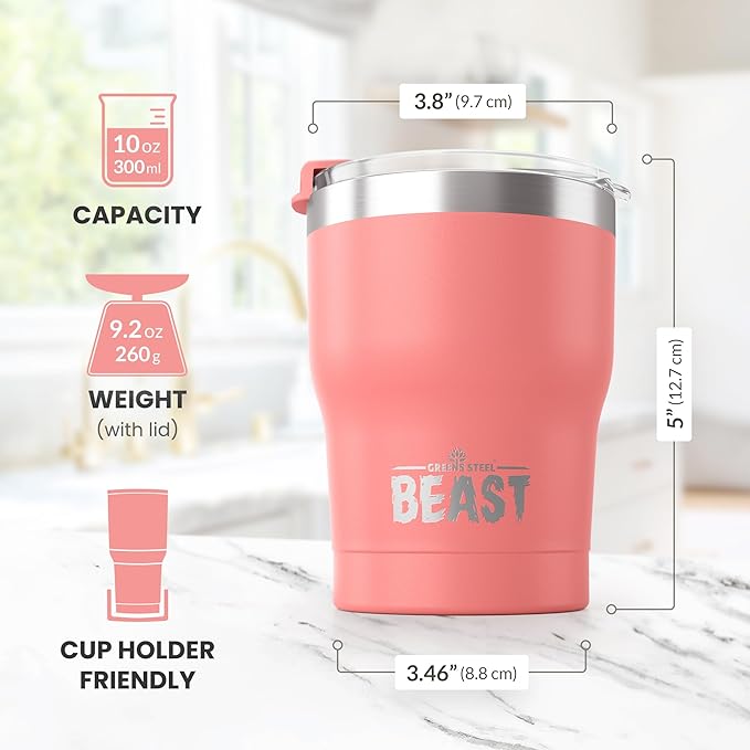 Beast 10 oz Tumbler Stainless Steel Vacuum Insulated Coffee Ice Cup Double Wall Travel Flask (Blossom Pink) - Bloomnest