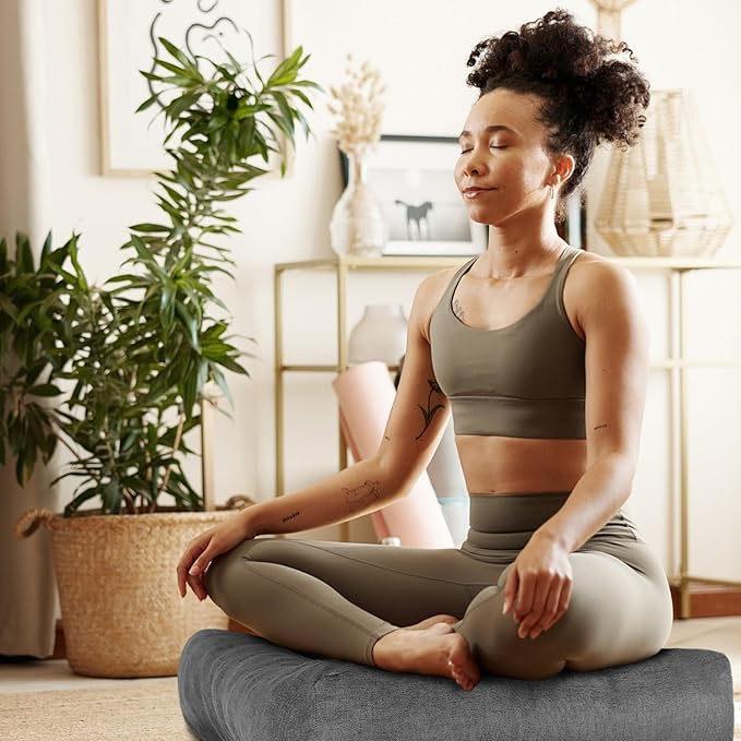 Dark Grey Square Floor Pillow Meditation Cushions, Large Floor Sitting 22"x22"x4.6", Tufted Cushions for Yoga Living Room Tatami Home Decor 1 Pack - Bloomnest
