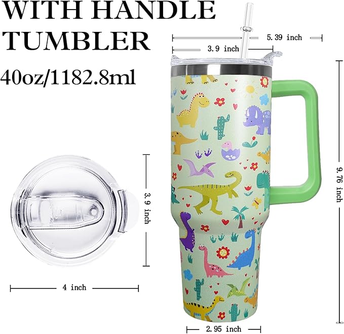 Stainless Steel Dinosaur Tumbler - 40 oz, Coffee Travel Mug with Lid and Straw, Perfect Dinosaur Gifts for Women - Bloomnest