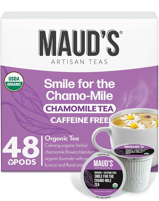 Maud's Organic Chamomile Lavender Tea Pods, 48 ct, Recyclable Single Serve Pods – 100% Gourmet Blended Tea Leaves, Compatible with Keurig K Cups Maker - Bloomnest