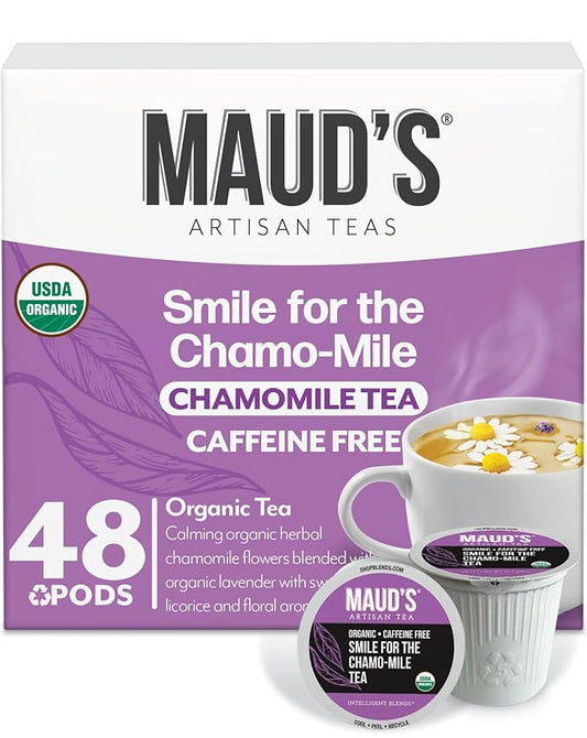 Maud's Organic Chamomile Lavender Tea Pods, 48 ct, Recyclable Single Serve Pods – 100% Gourmet Blended Tea Leaves, Compatible with Keurig K Cups Maker - Bloomnest