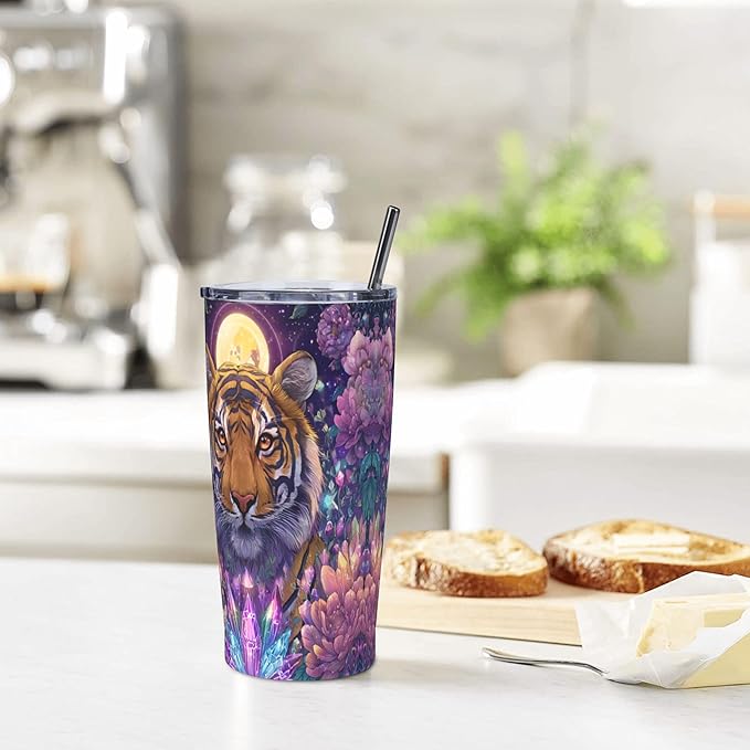 Tiger Tumbler with Lid and Straw 20 oz Stainless Steel Cup Insulated Tumbler Coffee Mug for Home Office or Car Christmas Birthday Gifts - Bloomnest