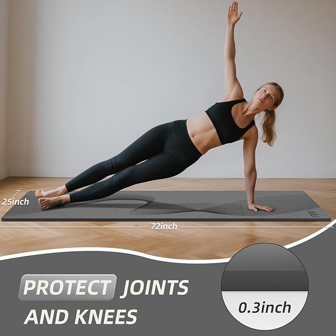 ILILI Yoga Mat, 72x25×0.3 Inch, Non-Slip, TPE Exercise Mat, Tear-Resistant, Fitness Yoga Mat with Carrying Strap, Ideal for Yoga, Pilates, Home Workouts, Stretching & All Fitness Routines