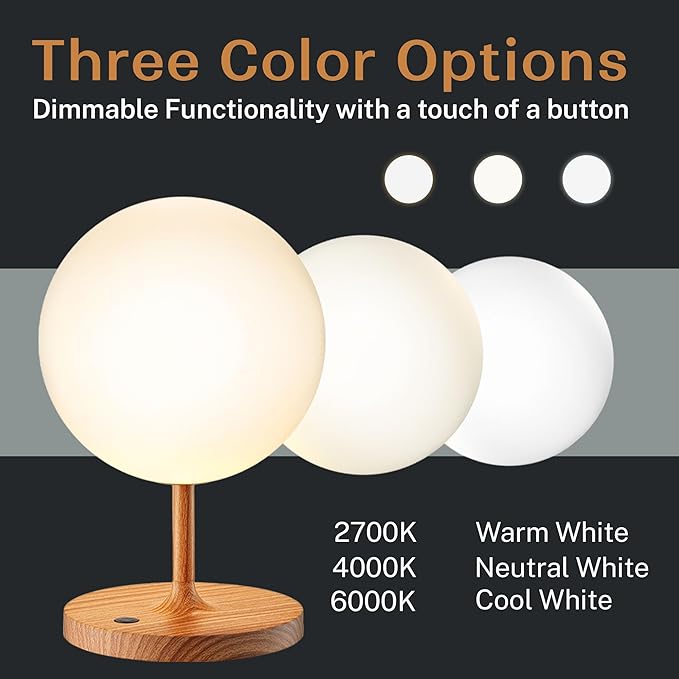 Cordless Lamp, 5000mAh Battery Operated Rechargeable Table Lamp with Power Bank, Touch Dimmable 3 Color Temperatures, IP44 Waterproof Shower Lamp for Kitchen, Bathroom, Indoor Or Outdoor Use 9.6in - Bloomnest