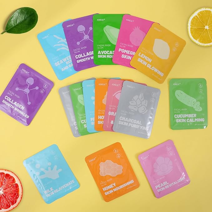 120 Pack Collagen Essence Sheet Face Masks Skincare, Moisturizing & Hydrating Face Mask for Skin Care, Bulk Face Masks for All Skin Types, Spa Party Gifts for Women (12 Types x 10 Pcs) - Bloomnest