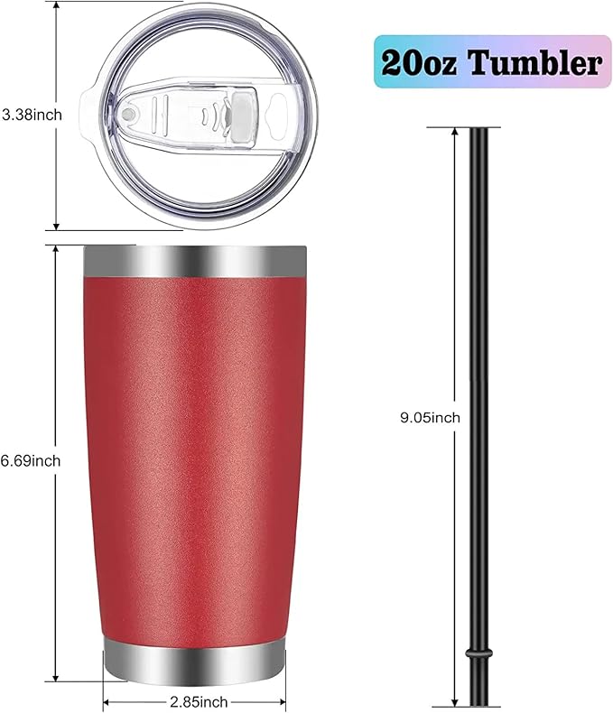 VEGOND 20oz Tumbler with Lid and Straw Stainless Steel Tumbler Cup Bulk Vacuum Insulated Double Wall Travel Coffee Mug Powder Coated Coffee Cup(Powder Red 12 Pack - Bloomnest