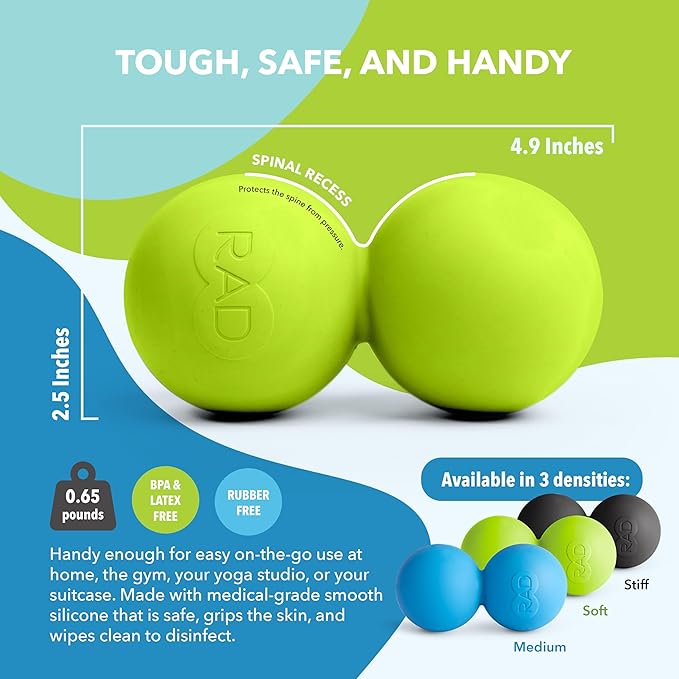 RAD Roller Soft Peanut Roller Ball Massager - Soft/Low Density Peanut Massage Ball - Myofascial Release for Back, Feet, Neck, Psoas - Suboccipital Release Device, Thoracic Spine Roller Balls