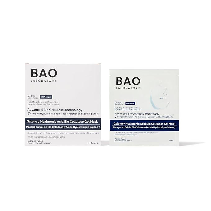 Galene 7 Hyaluronic Acid Bio Cellulose Gel Mask | Intense Hydration & Soothing Effects for Face | Skin Care Face Facial Mask | 100% Vegan, 330 g (6 pairs) - Bloomnest