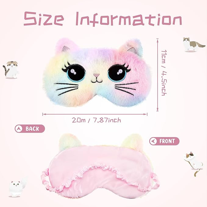 3 Pieces Sleep Mask for Kids, Girls Plush Sleeping Eye Cover Soft Eye Blindfold Cover Animal Shade for Kids(Colorful,Cat Style) - Bloomnest