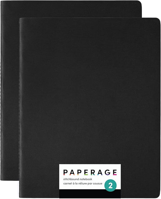 PAPERAGE Soft Cover Blank Journal Notebook, 2 Pack, (Black), 100 Pages, Large 7.5 inches x 9.5 inches, Ideal for Sketch Book, Note Taking & Travel Journal - Bloomnest