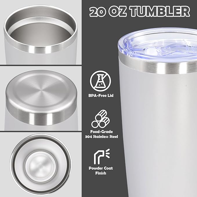 20oz Tumbler Bulk Stainless Steel Tumbler Cup with Lid Vacuum Insulated Double Wall Travel Mug, Durable Powder Coated Travel Coffee Tumbler Mug for Hot & Cold Drinks, White,12 Pack - Bloomnest