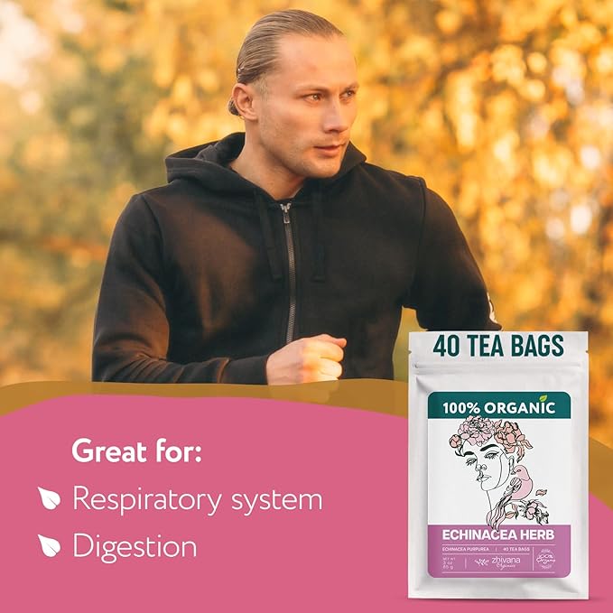 Echinacea Tea Organic (40 Tea Bags) - 100% Pure Natural Immunity Support - Equinacea Organica - Herbal Infusion - Caffeine-Free - Bloomnest