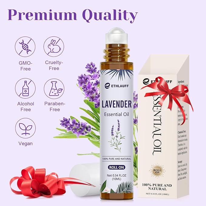 Lavender Essential Oil Roll On, Lavender Touch Essential Oil - 10 mL Roll On for Sleep and Relaxation - Bloomnest
