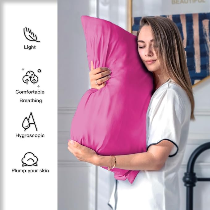 Silk Pillow Cases 2 Pack,Soft Breathable and Sliky Queen Size Pillow Cases Set of 2,Natural Mulberry Silk Pillowcase Set of 2 for Hair and Skin with Hidden Zipper (Hot Pink,20"X 30",2pcs) - Bloomnest