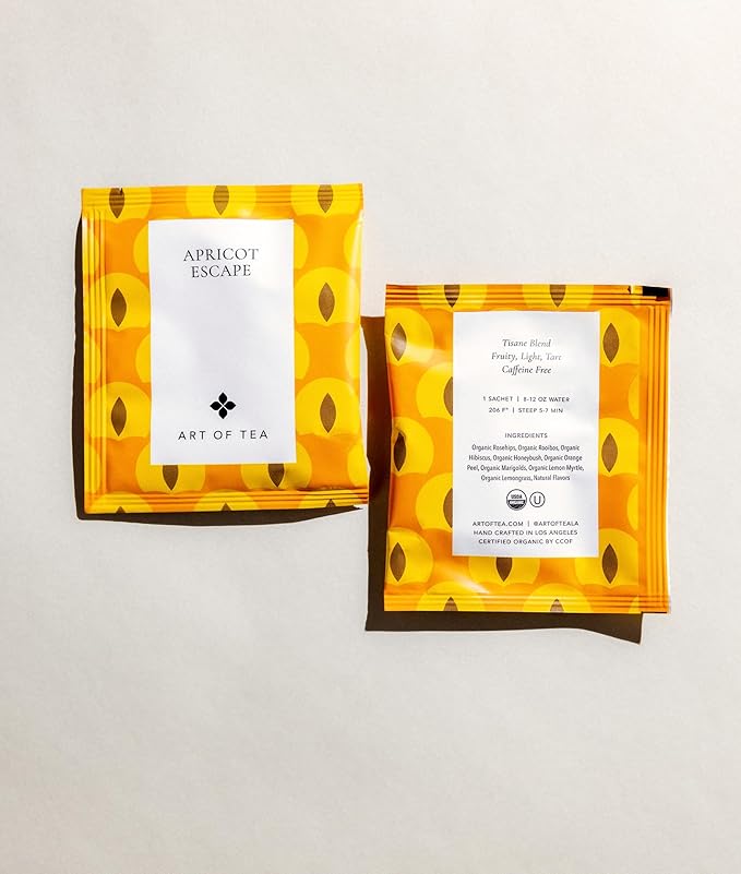 Art of Tea | Apricot Escape - Caffeine Free | 50 Eco Friendly Pyramid Tea Bag Sachets - Bloomnest