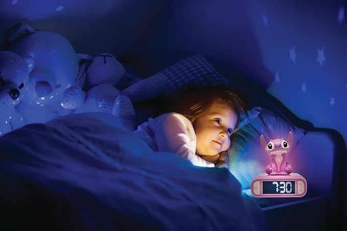 LEXiBOOK, Disney Stitch, Angel Night Light Alarm Clock, Sounds and Melodies, Backlit LCD Screen, Luminous, Snooze, Pink, RL800D1 - Bloomnest