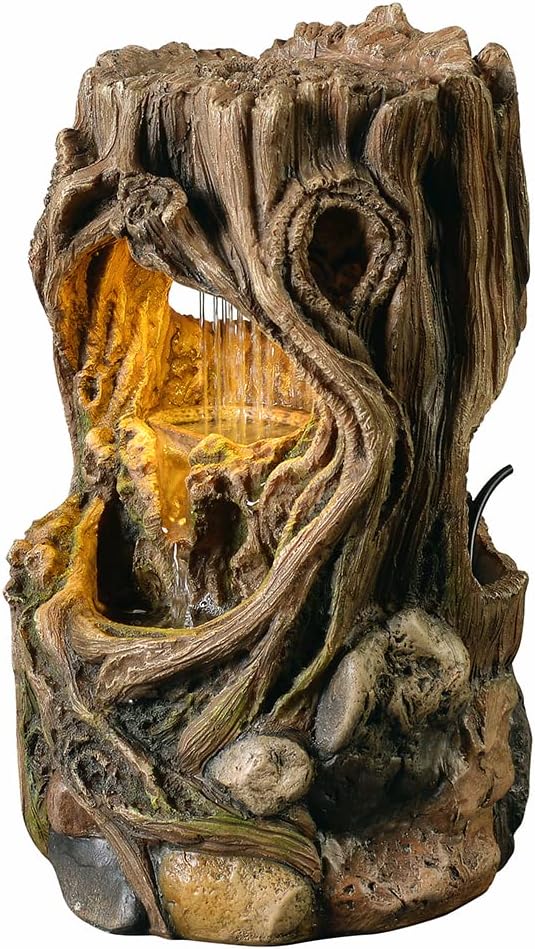 GOSSI Indoor Fountain Beautiful Stump Water Fountain Relaxation Raindrop Fountains Meditation Desk Fountain Artistic Waterfall Fountains Home/Office Decor(22013) - Bloomnest