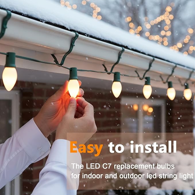 C7 LED White Replacement Bulbs,25 Pack 0.6w White Christmas Light Replacement Bulbs With E12 Base,Warm White Light Bulbs For Candelabra Window Candle Chandelier Night Lights Christmas String Lights - Bloomnest