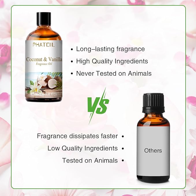 PHATOIL 3.38FL.OZ Coconut & Vanilla Fragrance Oils for Aromatherapy, Essential Oils for Diffusers for Home, Perfect for Diffuser, Yoga, DIY Candle and Soap Making - 100ml - Bloomnest
