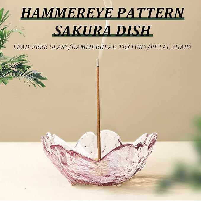 Incense Holder for Sticks and Backflow Incense, Handmade Glass Cherry Blossom Incense Stick Holder with 9 Incenses Holes Incenses Burner Ash Catcher Ideal for Incenses Burning, Home & SPA Decor - Bloomnest