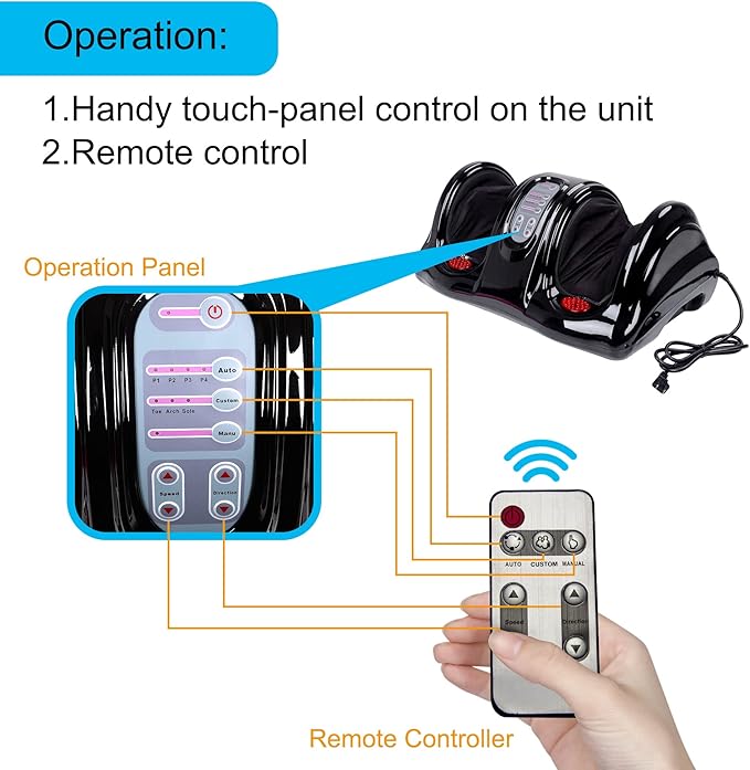 H&B Luxuries Shiatsu Foot Massager Machine with Remote Controller, Kneading and Rolling Home Massagers for Feet, Ankle, Calf, Leg, Ideal for Men, Women, Father, Mom Parents and The Elderly, Black