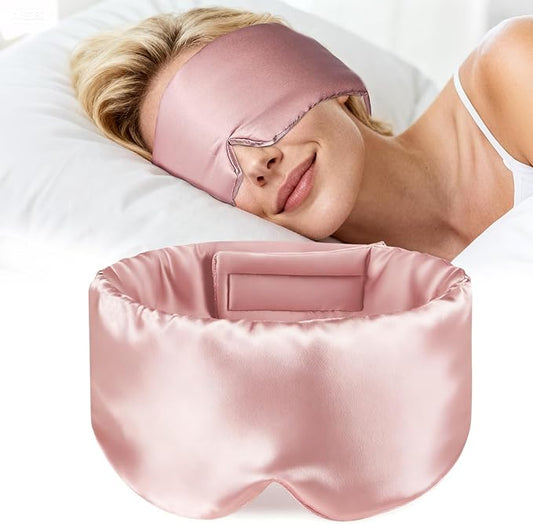 Mulberry Silk Sleep Mask for Men & Women - 100% Light Blocking Blackout Eye Mask for Side Sleepers, Adjustable Fit for All Heads, Soft Zero Pressure Comfort, Unisex Travel Eye Cover(Pink) - Bloomnest