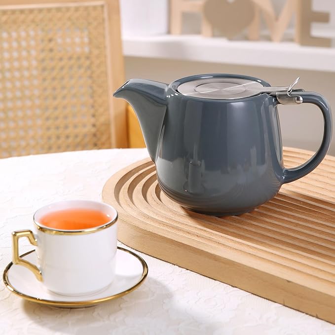 Ceramic Teapot With Stainless Steel Infuser, Heat Resistant, Perfect Tea Maker, Gray Teapot 500ml/17oz