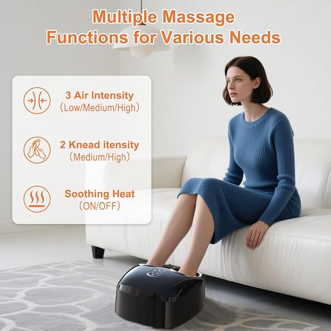 Shiatsu Foot Massager with Heat Feet Massager for Plantar Fasciitis, Neuropathy with Air Compression, Deep Kneading, Multiple Modes & Adiustable Intensity, Gifts for Women Men, Size 13 - Bloomnest
