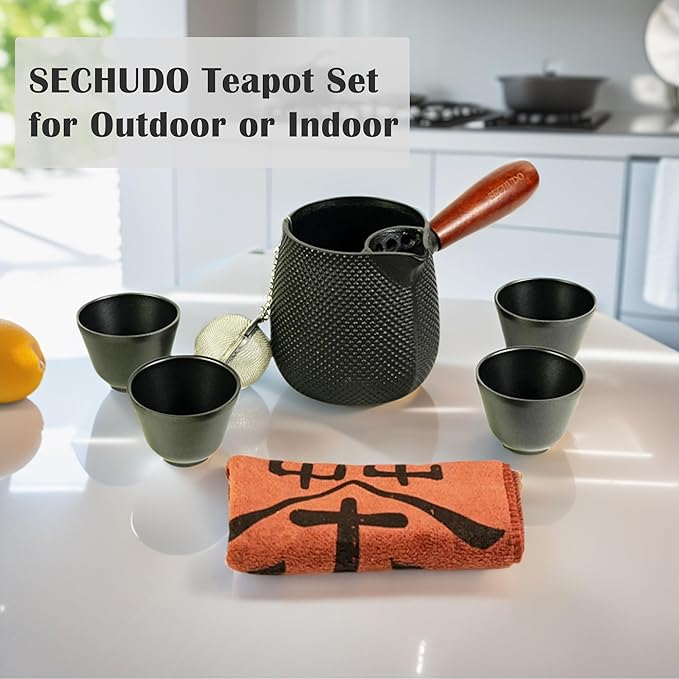 Small Cast Iron Teapot, Japanese Tea Kettle without Lid, 20.3 fl oz Tea Set with Stainless Steel Teacups, Tea Ball for Loose Leaf, Wooden Side-handle Tea Pot for Stovetop Safe(600ml) - Bloomnest