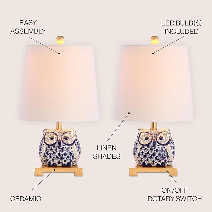 JONATHAN Y JYL3014A-SET2 Justina 16" Ceramic Mini Table Lamp(Set of 2) Cottage,Transitional for Bedroom, Living Room, Office, College Dorm, Coffee Table, Bookcase, Blue/White - Bloomnest