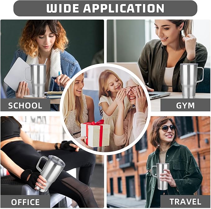20 oz Tumbler with Handle Stainless Steel Insulated Coffee Mug Tumbler with Lid and Straw Double Wall Vacuum Insulated Coffee Mug Leak Proof Travel Mug Tumbler for Hot and Cold Drink (Silver,4pack) - Bloomnest