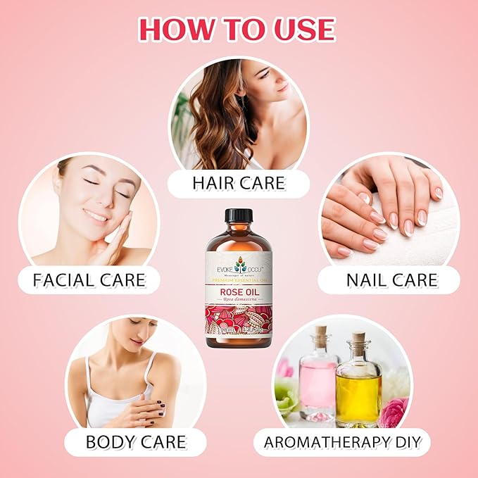 EVOKE OCCU Rose Essential Oil for Skin Care, Relaxation, Home Cleaning, Add to Diffuser and Spary, DIY Candle and Soap - 4 Fl Oz - Bloomnest